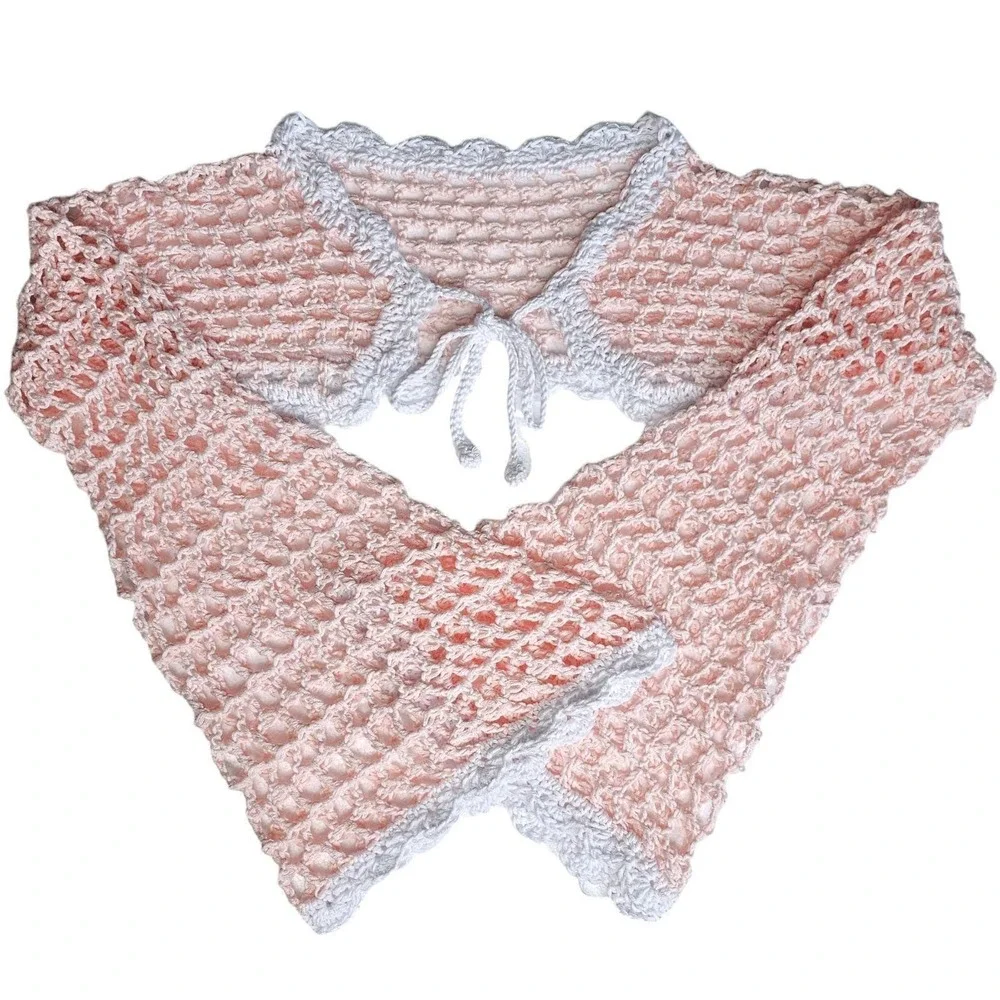 Handmade‎ Crochet Bell Sleeve Front Tie Summer Cardigan, Festival Bohemian Shrug